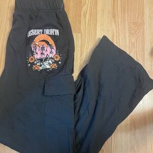 Gray Flared Cargo Sweatpants